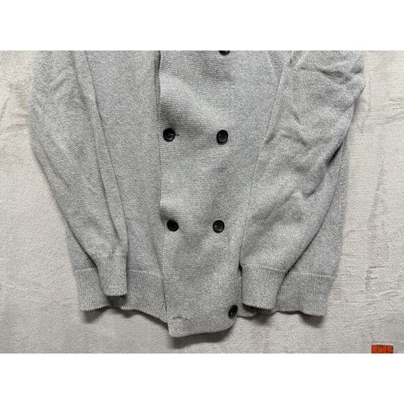 H&M Gray Cotton Knit Collared Pockets Double Breasted Black Buttons Large - Picture 2 of 12